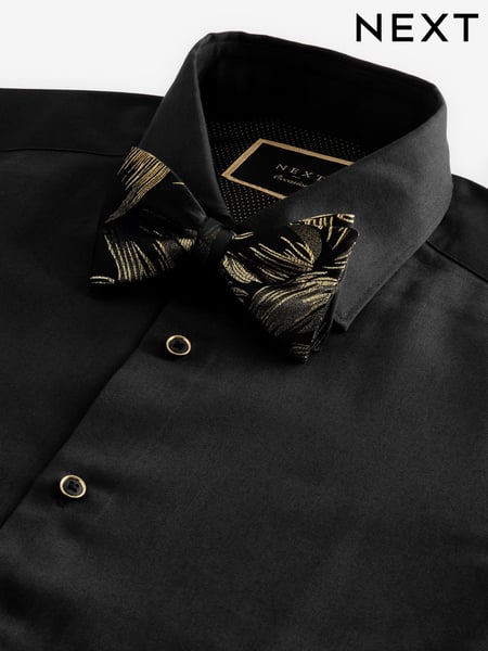 Black Swirl Bow Slim Fit Single Cuff 100% Cotton Shirt And Bow Tie (N23289) | € 39