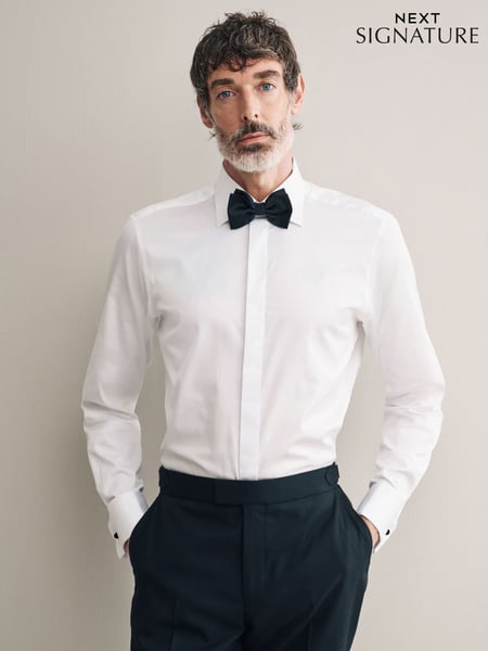 White Occasion Signature Slim Double Cuff 100% Pima Cotton Dress Shirt With Cutaway Collar (N23292) | € 87