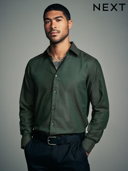 Forest Green Regular Fit Trimmed Easy Care Single Cuff Oxford Shirt (N23293) | € 24