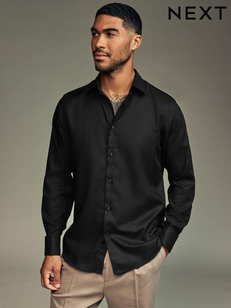 Black Regular Fit Trimmed Easy Care Long Sleeve Double Cuff Shirt (N23298) | € 28
