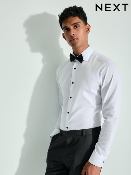 White Textured/Black Slim Fit Double Cuff Shirt And Bow Tie Pack (N23303) | € 51