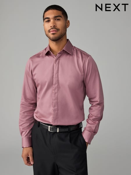 Dusky Pink Slim Fit 100% Cotton Long Sleeve Single Cuff Sateen Piped Shirt (N23315) | € 27