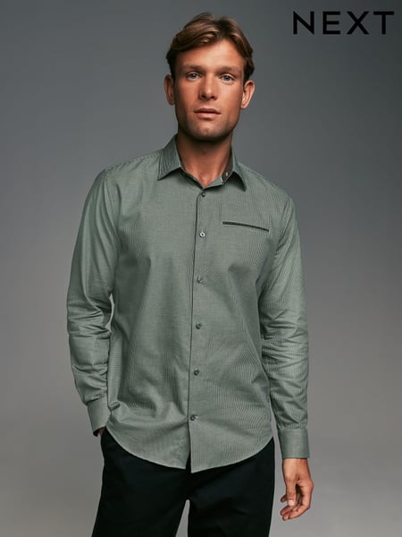 Green Regular Fit Trimmed Formal 100% Cotton Oxford Shirt (N23333) | € 57