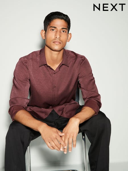 Textured Fig Purple Regular Fit Long Sleeve Single Cuff Shirt (N23353) | € 18
