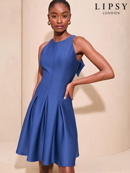 Lipsy Blue Petite Racer A-Line Bow Back Prom Mini Dress (N25373) | € 68