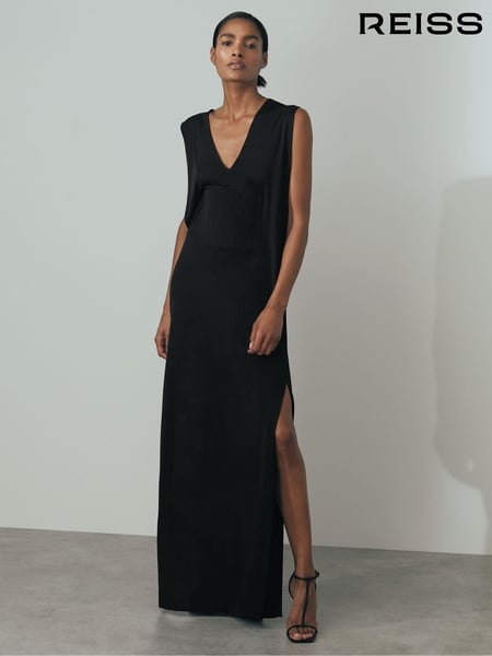 Reiss Black Lucia Corset Detail Jersey Maxi Dress (N25474) | € 460