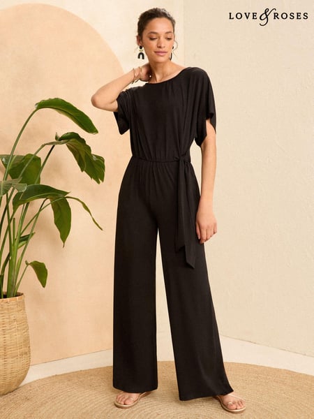 Love & Roses Black Wrap Jersey Jumpsuit (N25614) | € 29