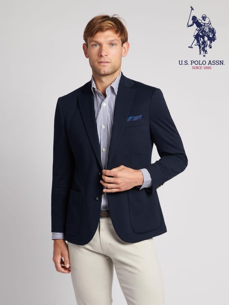 U.S. Polo Assn. Blue Mens Solid Jersey Blazer 100% Cotton Jacket (N25680) | € 234