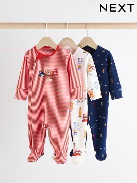 Red/Blue Baby Embroidered Sleepsuits 3 Pack (0mths-2yrs) (N26367) | € 31 - € 34