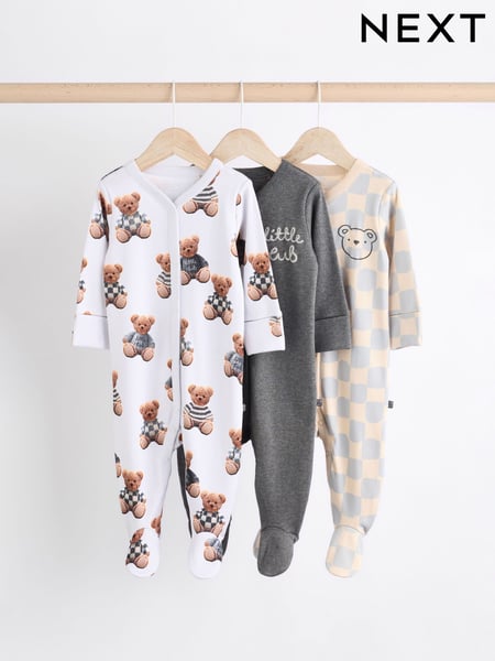 Bear Checkerboard Baby Sleepsuits 3 Pack (0mths-3yrs) (N26377) | € 28 - € 31