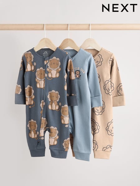 Navy Baby Two Way Zip Footless 100% Cotton Sleepsuits 3 Pack (0mths-3yrs) (N26395) | € 28 - € 31
