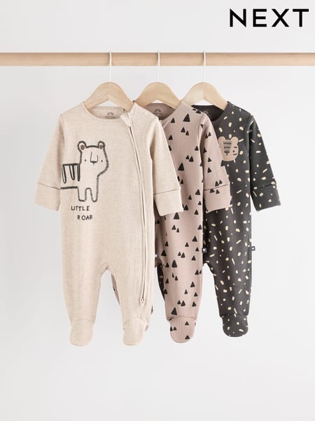Monochrome Baby 2 Way Zip Sleepsuits 3 Pack (0mths-2yrs) (N26413) | € 21 - € 23