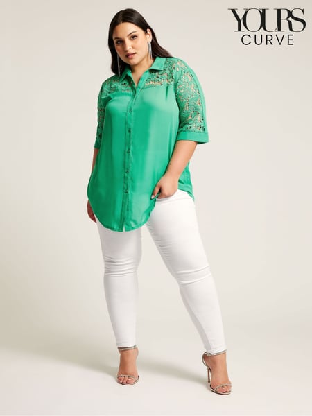 YOURS LONDON Curve Green Lace Sleeve Shirt (N27067) | € 10