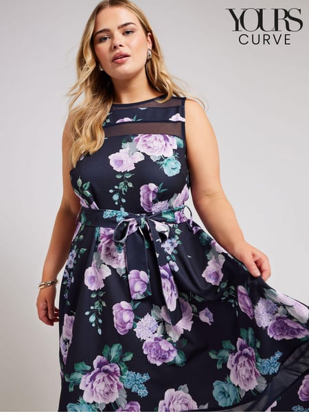 Yours Curve Blue Mesh Panel Skater Dress (N27072) | € 80