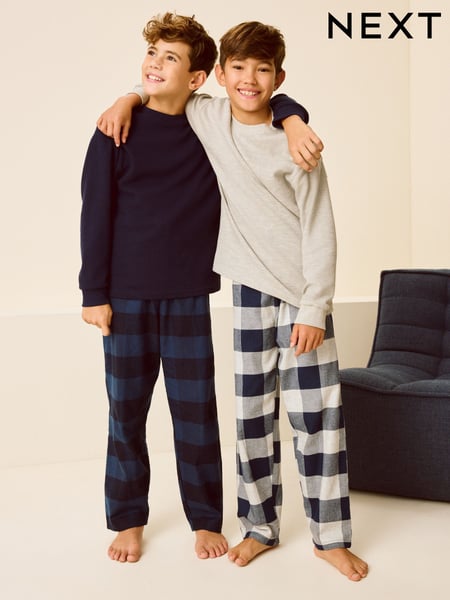 Navy/Grey Textured Top 2 Pack Long Sleeve Woven Check Pyjamas (3-16yrs) (N27306) | € 37 - € 50