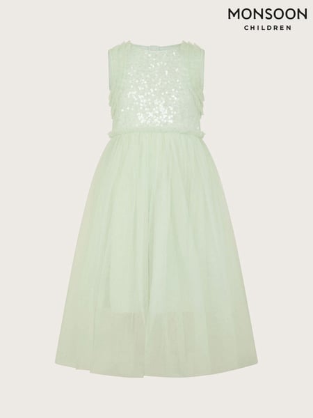 Monsoon Green Priscilla Sequin Ruffle Dress (N27416) | € 30 - € 33