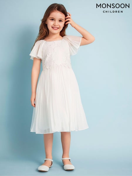 Monsoon Natural Otissa Lace Pleated Dress (N27465) | € 45 - € 53
