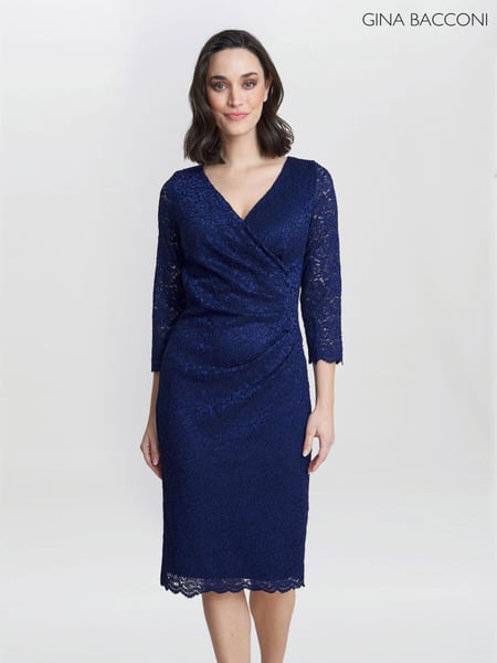 Gina Bacconi Blue Melody Lace Wrap Dress (N27584) | € 140