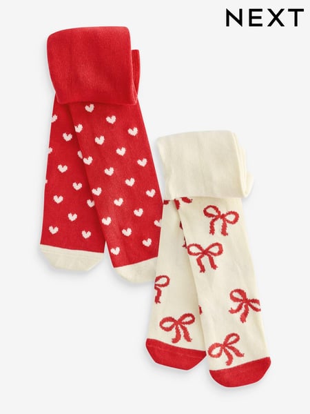 Red Bow and Hearts Baby Tights 2 Pack (0mths-2yrs) (N27678) | € 9