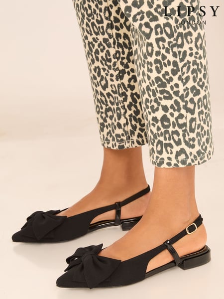 Lipsy Black Flat Slingback Bow Ballet Pump Ballerina (N27981) | € 31