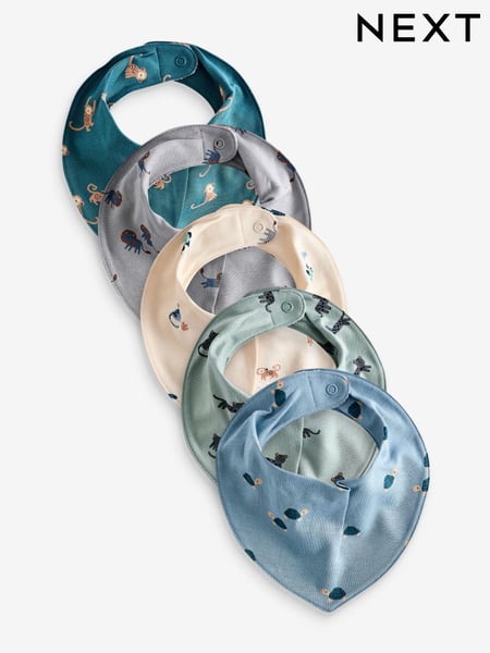 Teal Blue 5 Pack Dribble Baby 100% Cotton Bibs (N28216) | € 16