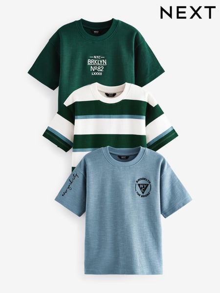 Blue/Green Relaxed Fit Textured Short Sleeve T-Shirts 3 Pack (3-16yrs) (N29664) | € 35 - € 44