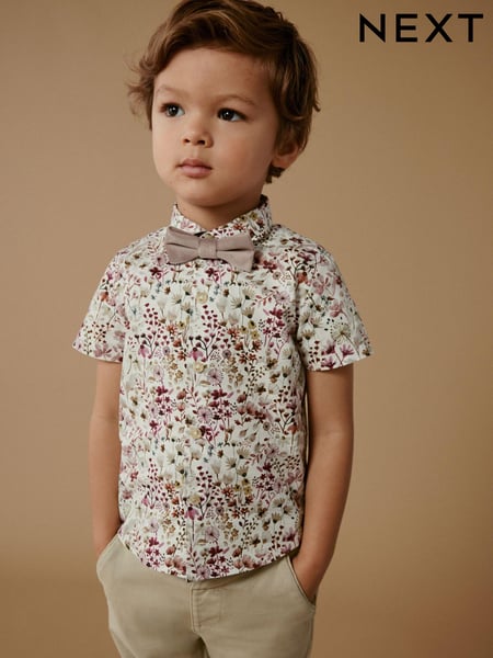 Pink Floral Short Sleeve Shirt And Bow Tie Set (3mths-7yrs) (N31172) | € 8 - € 9