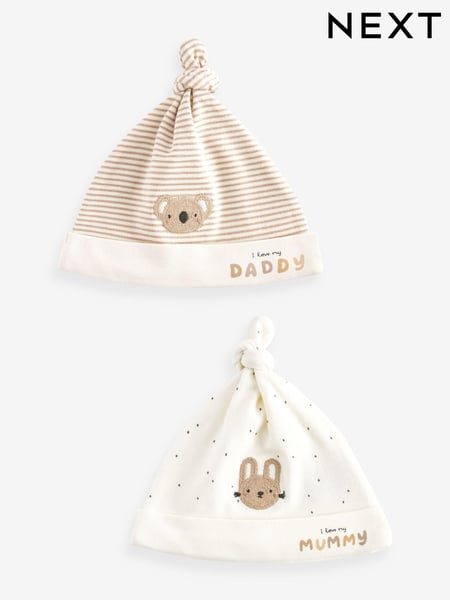 Neutral Mummy / Daddy Baby Tie Top 100% Cotton Hats 2 Packs (0-6mths) (N31826) | € 6