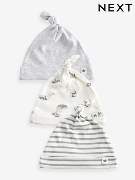 Grey Whale Baby 100% Cotton Tie Top Hats 3 Pack (0-18mths) (N31848) | € 5