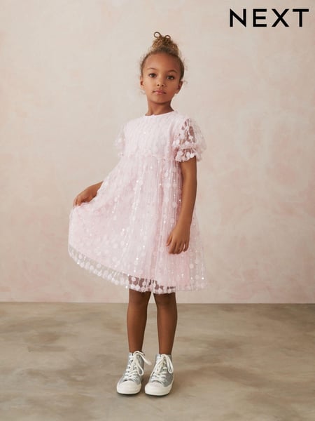 Pink Sequin Mesh Flower Party Dress (3-16yrs) (N31951) | € 15 - € 19