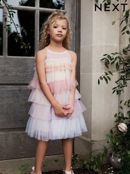 Pink/ Pastel Rainbow Tiered Mesh Party Dress (3-16yrs) (N31955) | € 17 - € 21