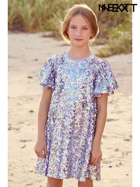 Lilac Purple/Pastel Rainbow Sequin Sparkle Party Dress (3-16yrs) (N31966) | € 6 - € 8