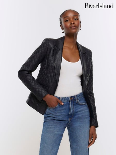 River Island Black Faux Leather Quilted Blazer (N32244) | € 18
