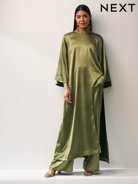 Green Satin Elasticated Wide Leg Trousers (N32707) | € 11