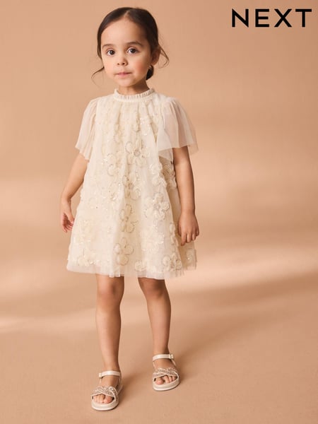 Cream Mesh Flower Print  Dress (3mths-7yrs) (N32755) | € 30 - € 35