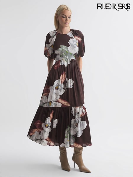 Florere Linen Silk Puff Sleeve Midi Dress (N33401) | € 512