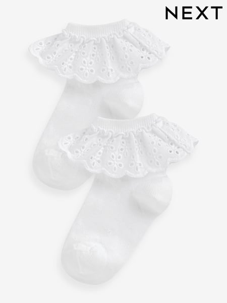 White 2 Pack Cotton Rich Ruffle Ankle Socks (N33525) | € 6 - € 9