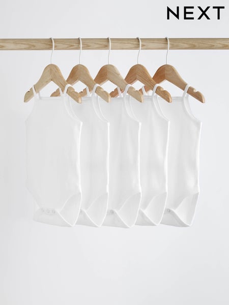 White 5 Pack Baby Strappy Bodysuits (N33588) | € 13 - € 16