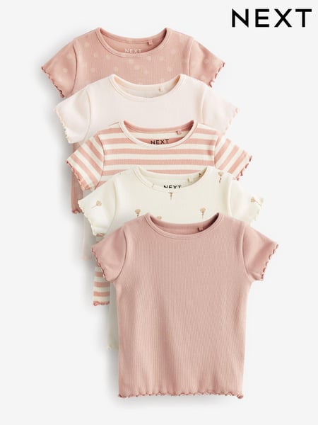 Pink Ditsy Rib Short Sleeve T-Shirts 5 Pack (3mths-7yrs) (N33669) | € 27 - € 33