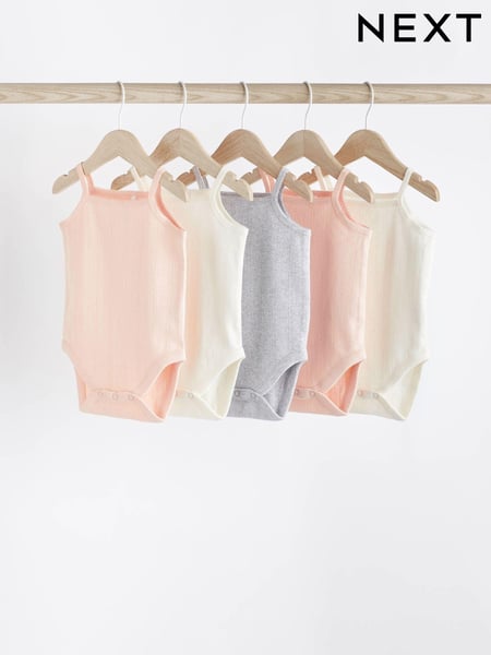 Light Pink Baby Strappy 100% Cotton Vest Bodysuits 5 Pack (N35575) | € 17 - € 20