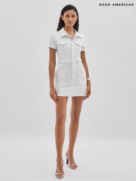 Good American White Denim Mini Dress (N36351) | € 275