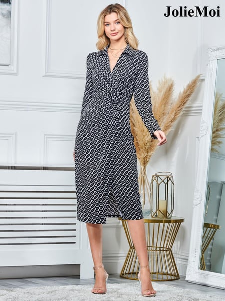 Jolie Moi Black Wrap Twist Detail Midi Shirt Dress (N39096) | € 54