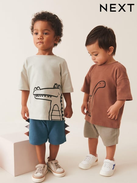 Rust Brown/Ecru Cream 100% Cotton 2 pack T-shirt and Shorts Set (3mths-7yrs) (N40211) | € 19 - € 23