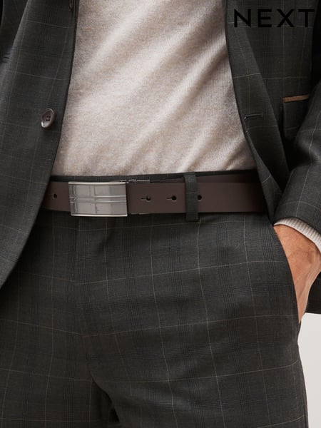 Black/Brown Reversible Plaque Bonded Leather Belt (N40425) | € 18