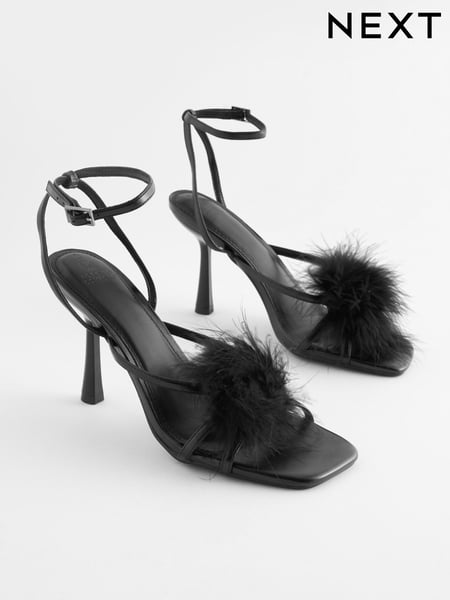 Black Forever Comfort® Real Feather Heel Sandals (N41734) | € 13