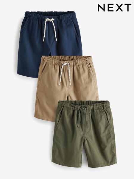 Navy Blue/Tan Brown/Khaki Green 3 Pack Pull-On Shorts (3-16yrs) (N41746) | € 26 - € 47