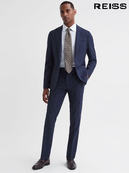 Reiss Indigo City Slim Fit Wool Checked Trousers (N42249) | € 231