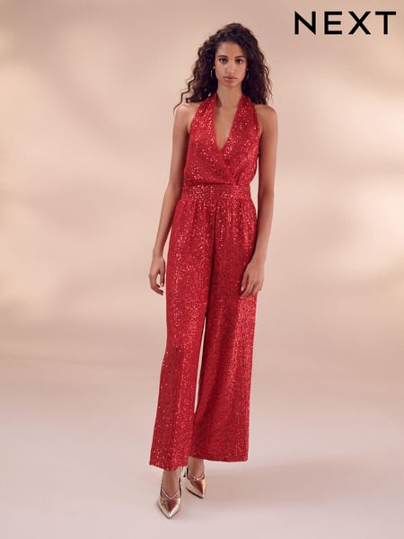 Red Sequin Halter Tailored Jumpsuit (N42782) | € 22