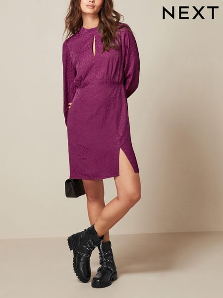Purple Satin Jacquard Long Sleeve Mini Dress (N43512) | € 13