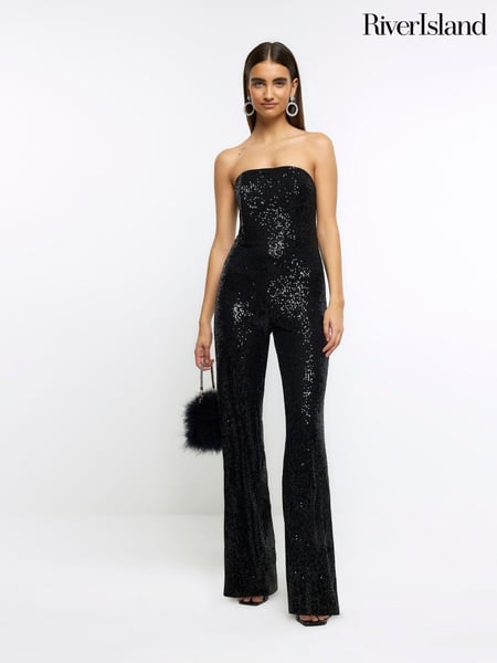 River Island Black Sequin Bandeau Jumpsuit (N44392) | € 29